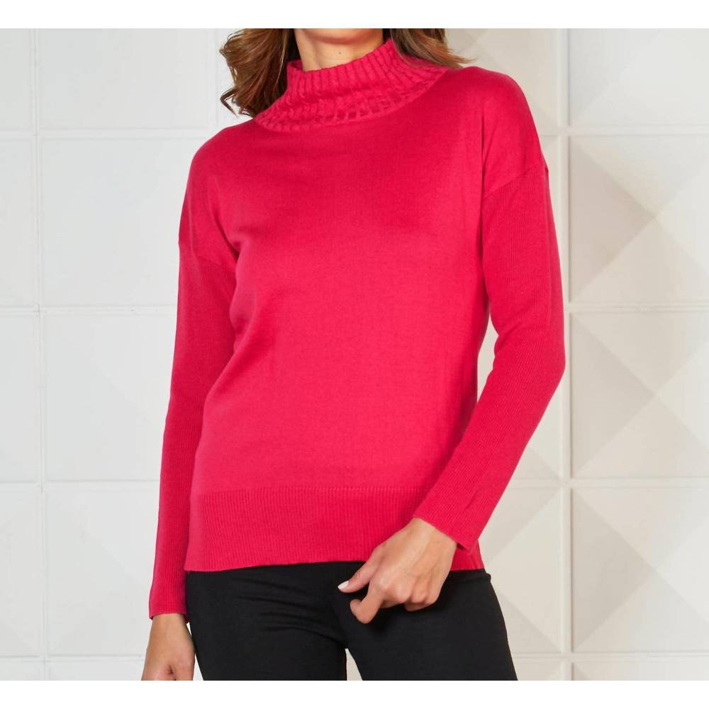 NEW FRENCH KYSS braided mock neck ribbed sleeve top in rose